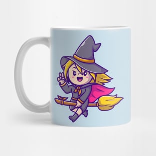 Cute Witch female Riding Magic Broom Cartoon Mug